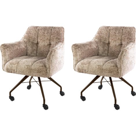 Lot de 2 fauteuils à roulettes tissu bouclette sable et bronze - JORDI (1/5)