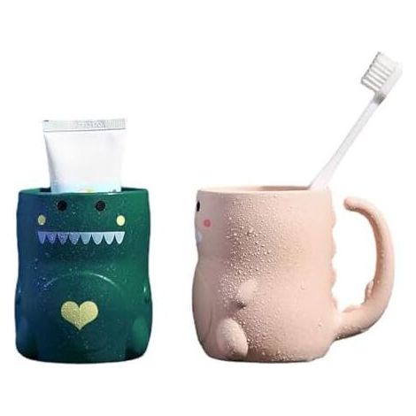 11x9cm Bathroom Tumbler, 2 Pack Toothbrush Holder, Dinosaur Toothbrush Cup, Durable Plastic Tumbler, for Boys Girls Daily Use