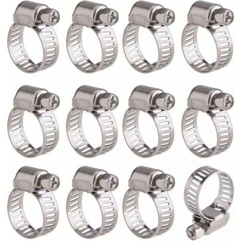 12 Pièces Collier de Serrage Tuyau Ajustable en , XU,Acier Inoxydable Tuyau Pinces Clips Fixation (9-16 mm) - KZQ (1/4)