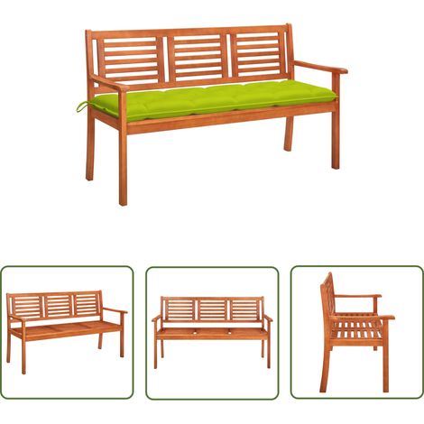 The Living Store 3-Sitzer-Gartenbank mit Auflage 150 cm Massivholz Eukalyptus - Gartenbank - Eukalyptus Gartenmöbel - Outdoor Möbel - Balkonmöbel - Terrassenzubehör