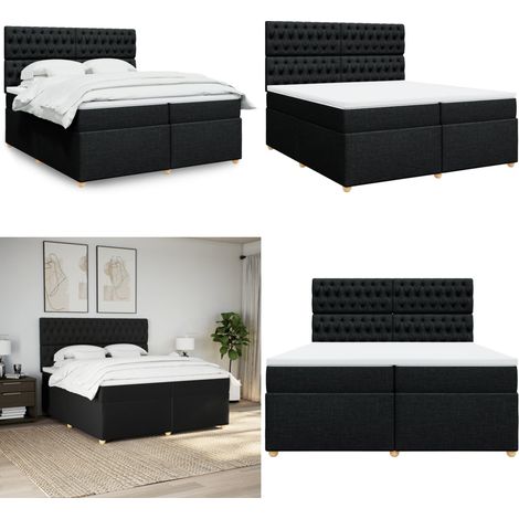 vidaXL Sommier à lattes de lit avec matelas Noir 200x200 cm Tissu (1/5)