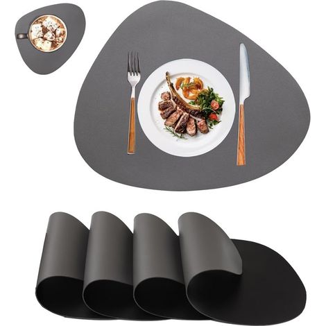 Sets de 4 Table Lavable,Set Couverts de Table,Dessous de Table,Cuir Antidérapant Double Face Imperméables Set Table et Dessous de Verre,Set de Table Lavable Chaleur Résiste (1/5)