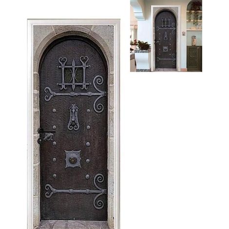 PORTE-PHOTO 3D-Aufkleber – Schmiedeeisen-Tor, Vintage-Schwarz, Wandaufkleber, selbstklebend, dekoratives Foto für Türen