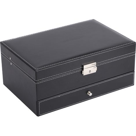 Boîte à montres à 12 emplacements, double couche, en cuir PU, avec clé, pour ranger colliers et bijoux (hommes et femmes). (1/5)