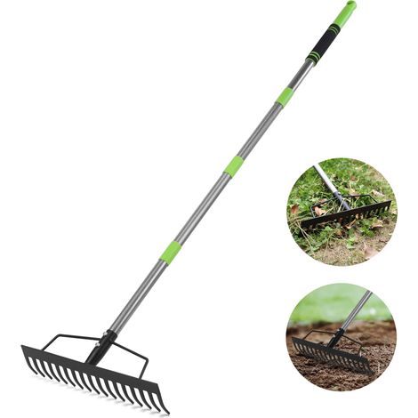 WORKPRO Râteau Robuste, Râteau Arceau 165 cm, Râteau de Jardin 17 Dents en Acier, Outil de Jardin avec Manche Réglable et Démontable, pour Ameublir le Sol, Ramassage des Feuilles, Nivelage de Pelouse