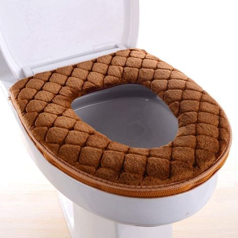Housse de siège de toilette de salle de bain, housse de siège de toilette douce, épaisse et chaude lavable avec fermeture éclair (marron).