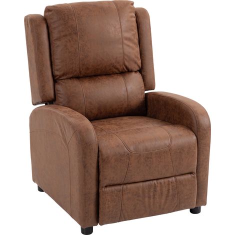 HOMCOM sillón relax reclinable, sillón reclinable manual, tapizado en cuero sintético, instalación rápida, reposapiés, acolchado grueso, marrón (1/5)