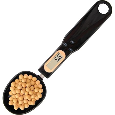 Cuchara medidora graduada, 0,1 g - 500 g, pantalla LCD, 4 unidades de pesaje, báscula de cocina multifuncional, apta para polvos, partículas pequeñas, medicamentos y legumbres (negra). (1/5)