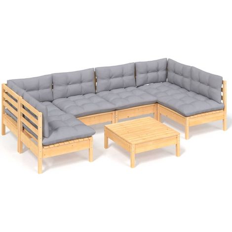 Maison Exclusive - Set Divani da Giardino 7 pz con Cuscini Grigi Massello di Pino (1/5)