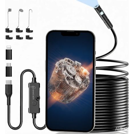 Caméra d'inspection endoscopique 10 m IP67 imperméable, 9 caméras LED réglables, équipées d'une sonde de 9 mm, Endoscope pour iPhone Android, double objectif 1920P HD