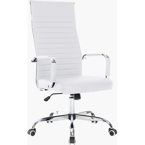 Sedia da Ufficio in Simil Pelle Bianco Poltrona Scrivania Girevole Base Cromata (1/4)