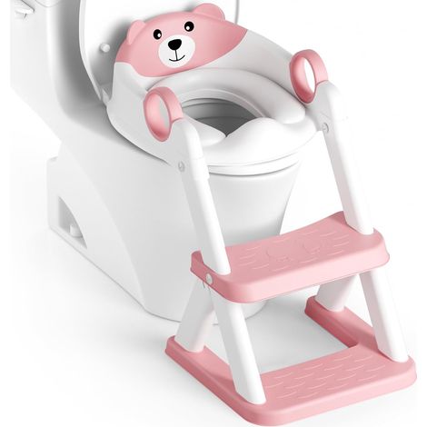 Reducteur Toilette Enfant, Siège de Toilette pour Enfants Garçons et Filles, 2 en 1 Rehausseur Filles Garçons, Coussin Non-éclaboussures et Antidérapant, Tabouret d'escalier (1/5)
