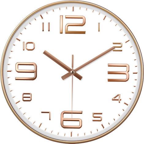 Modern Elegant 12 Inch (30cm) Wall Clock - Silent Quartz Movement on Battery - Decorative Round Design for Home/Office/Kitchen/Bedroom/Living Room - Easy to Read