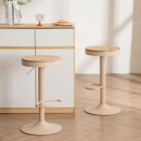 Barhocker 2er Set Holz, höhenverstellbar, schwenkbar, mit Fußstütze, Vintage Kaki Rosa (1/5)