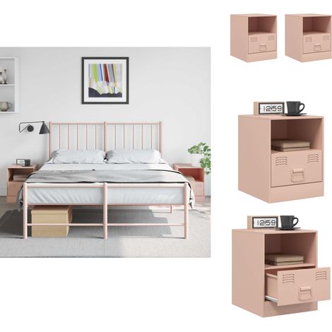 Nachttische 2 Stk. Rosa 34,5x39x44 cm Stahl - Nachttisch - Rosa Nachttisch - Schlafzimmermöbel - Kommode - Wohnzimmer Dekoration (1/5)