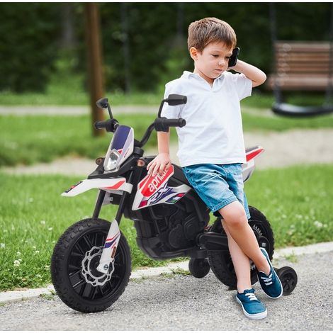Moto elettrica per bambini 12V con rotelle rimovibili, LED, musica, USB, bianca HAVRYA (1/4)