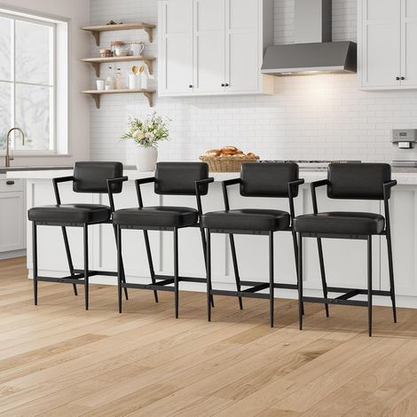 Lot de 4 Tabourets de Bar Style Industriel - Hauteur d'Assise 65 cm pour Ilot de Cuisine - Dossier et Repose-Pieds - Charge 181 kg (1/5)