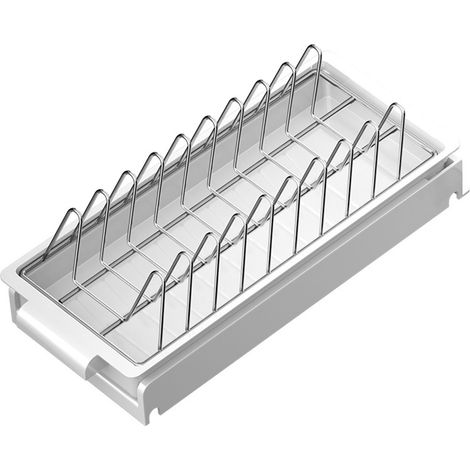 Égouttoir coulissant avec bac de drainage, gain de place, drainage efficace, égouttoir à vaisselle à un niveau, blanc-AquaForge (1/5)