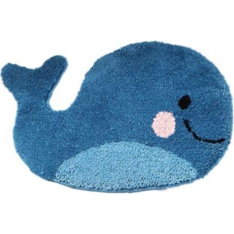 47x63cm Blue Bathroom Mat - Whale-shaped non-slip rug, washable microfiber absorbent floor mat (1/5)