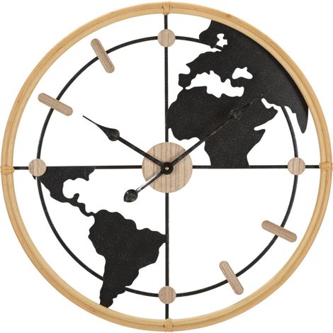 Orologio da parete World New con mappamondo in ferro e legno