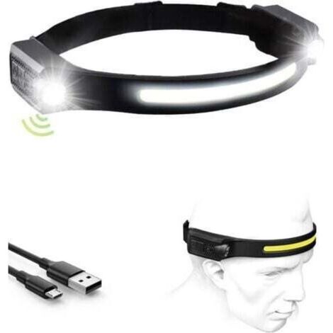 1 paquet (noir) de phare LED rechargeable, 1200mA, double phare, 12 heures d'autonomie, 5 modes d'éclairage, léger, avec capteur de mouvement, étanche IPX4 (1/5)