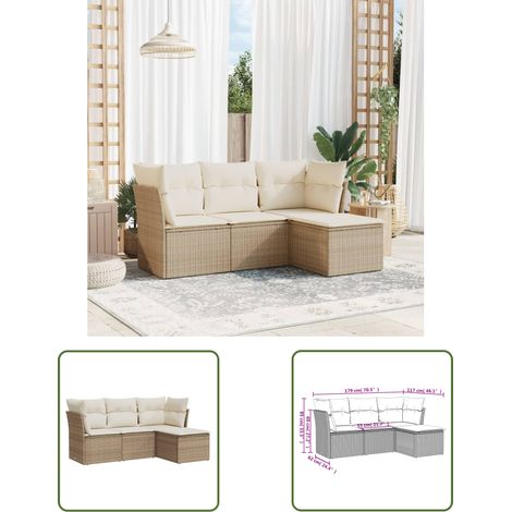 The Living Store 4-tlg. Garten-Sofagarnitur mit Kissen Beige Poly Rattan - Gartenmöbel Set - PE-Rattan Möbel - Outdoor Sofa - Lounge Set - Esszimmergarnitur (1/3)