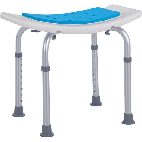 Höhenverstellbarer Duschsitz, ergonomischer Duschhocker, rutschfeste Füße, max. Belastbarkeit 135 kg, Aluminium, HDPE, Weiß, Blau (1/5)