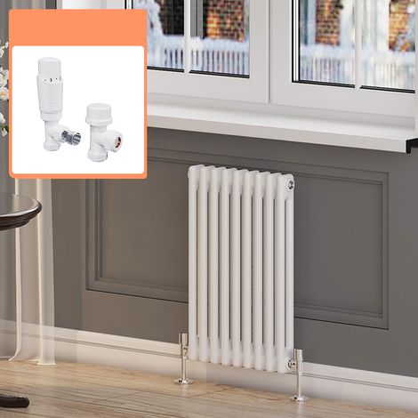 ELEGANT White Rads Traditional Double Panel Bathroom Radiator Heater + White Thermostatic Radiator Valves 600 x 452 mm High Heat Output (1/5)