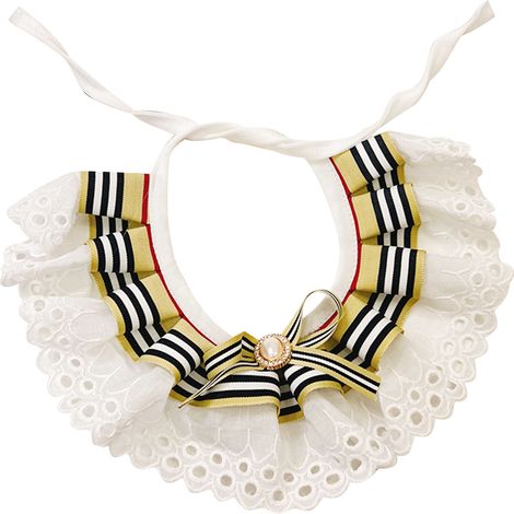 Katzenhalsband mit Fliege und Spitze – Niedliches, verstellbares und bequemes Latzhalsband für Kätzchen und Hunde – Gelbe Streifen – Größe XL (1/4)