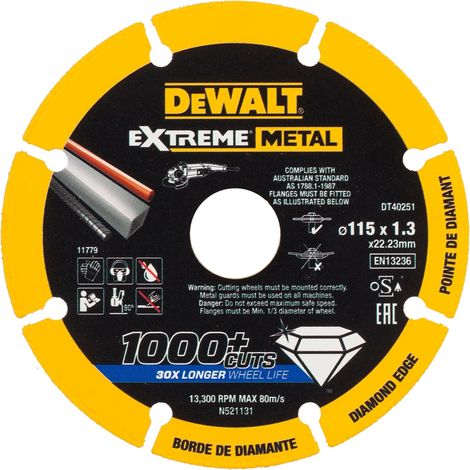 DeWalt DT40251-QZ Disco Diamantato Taglio Smerigliatrice 115 x 22,23 x 1,3 mm