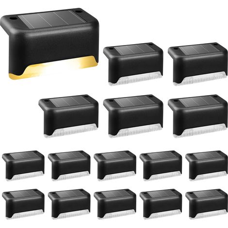 Lot de 16 lampes solaires, LED étanche, lumière chaude, pour escalier, terrasse, jardin, clôture, allée, noir