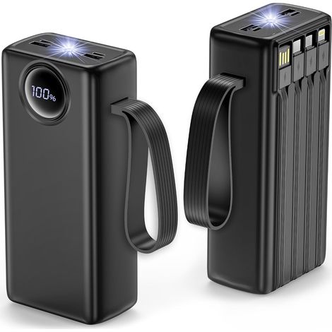 Batterie Externe Cable Intégré 27.000mAh, Power Bank 22.5W Charge Rapide USB C pour iPhone & Samsung avec Lampe Torche, Chargeur Portable pour 7 Appareils, Camping & Voyage (1/5)