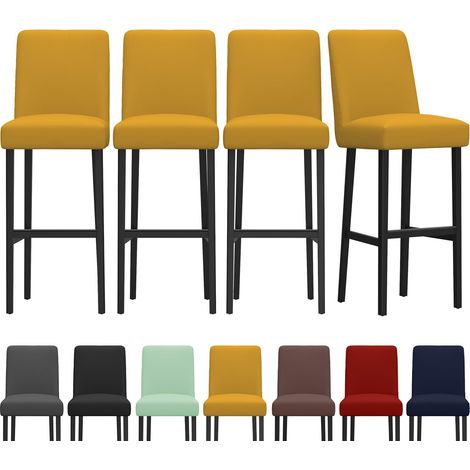 Housse de Chaise Élastiques pour Tabourets de Bar à Dos Bas, Housse de Chaise Salle à Manger avec Ourlet Élastique Renforcé, Housse Chaise Lavables pour Domestique,Cuisine et Café(Jaune 4PC) (1/5)