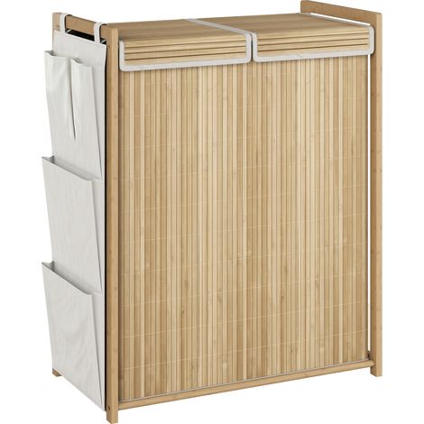 Panier à linge en bambou avec sac de transport amovible et poches de rangement latérales, 120 litres, couleur naturelle (1/5)