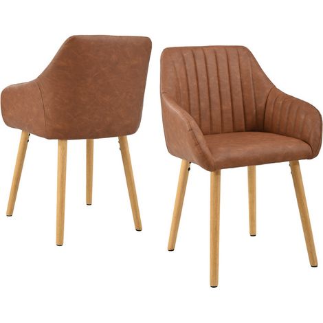 Goeurvant Minimalistische Esszimmerstühle mit bequemer Rückenstütze, ergonomischen Armlehnen und stabilen Holzbeinen - 2er Set – Braun