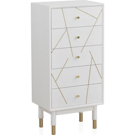 Chiffonnier blanc laqué détails dorés design élégant bois MDF - blanc mat avec détails dorés (1/5)