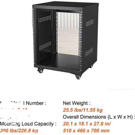 Rack AV, capacidad de 12U, diseño robusto, 500 libras LC (1/2)