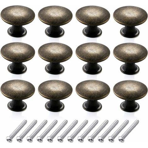 YMYNY 12-teiliges Vintage-Set mit runden Kommodenknöpfen und Schubladenknöpfen, Retro-Möbelknöpfe mit spitzem Einzelloch, Möbelknöpfe aus antikem Messing für Küchenschubladen (30 mm, Bronze) (1/4)