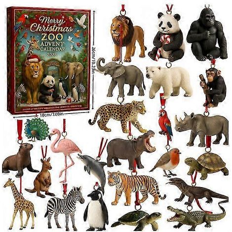 Calendrier 2025 Zoo Joyeux Noël Boîte Surprise Décoration de Sapin de Noël Pendentif Acrylique