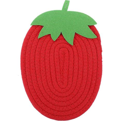 1 dessous de plat en forme de fraise, résistant à la chaleur, en coton tissé. (1/5)