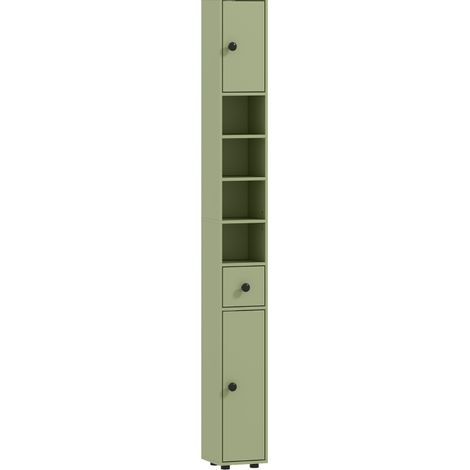 CHICFURN Columna de baño estrecha 20 x 20 x 180 cm verde con cajón y almacenaje (1/5)