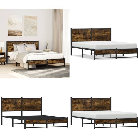 vidaXL Cadre de lit en métal sans matelas chêne fumé 140x190 cm (1/5)