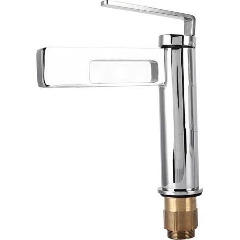 Robinet de lavabo de salle de bain tout cuivre de style cascade, vasque sous plan, lavabo monotrou, robinet d'eau chaude et froide, électroplaqué. (1/5)