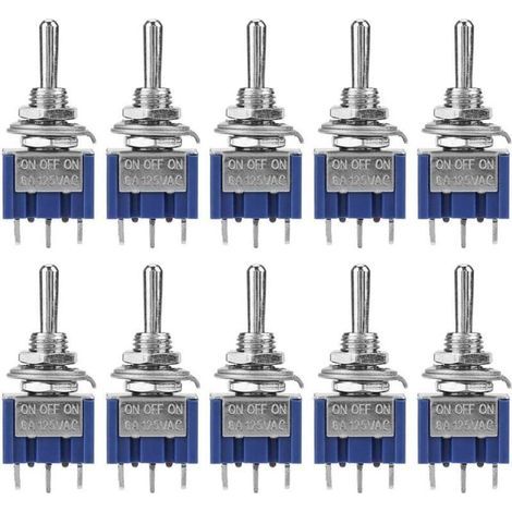 10pcs Mini Interrupteur à Bascule ON-OFF-ON SPDT MTS-103 3 Positions 3 Broches 6mm 6A 125VAC (1/5)