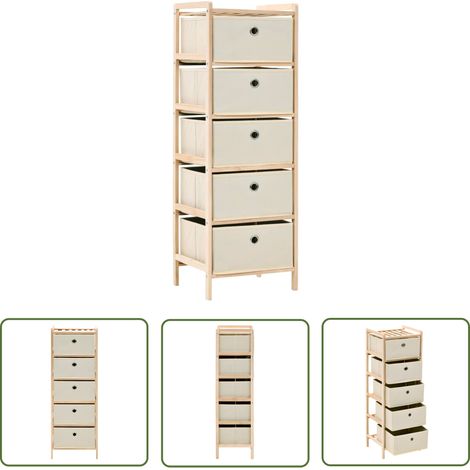 The Living Store Étagère de rangement 5 paniers tissu bois de cèdre beige - Étagère De Rangement - Meuble De Rangement - Bibliothèque - Commode - Tiroir (1/5)