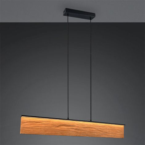 Hängelampe Pendelleuchte Höhenverstellbar LED Holz Touchdimmer 4-Stufen schwarz