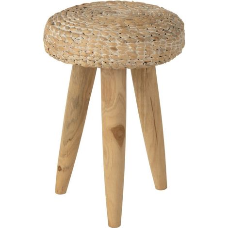 Tabouret Design en Teck "Puglia" 40cm Naturel & Blanc (1/3)