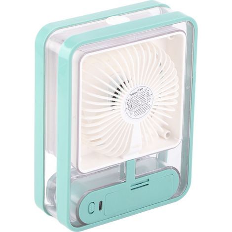 Tischventilator mit 3 Geschwindigkeitsstufen, USB-Ladefunktion, leiser Betrieb, Sprühnebelfunktion und Nachtlicht – ideal für Schlafzimmer, Büro und Reisen. Umweltfreundlich. (1/5)