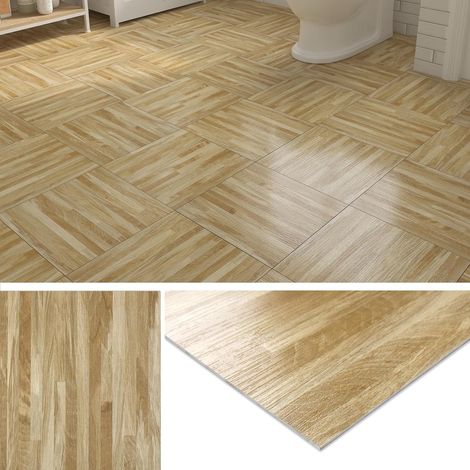 Dalle PVC Adhesive Sol Bois 30x30CM Lino Sol Adhesif pour Cuisine Carrelage Adhésif Sols Salle de Bain Parquet Adhésif Sols PVC Effet Planche de Bois Clair Chambre WC, 4 Dalles (1/5)