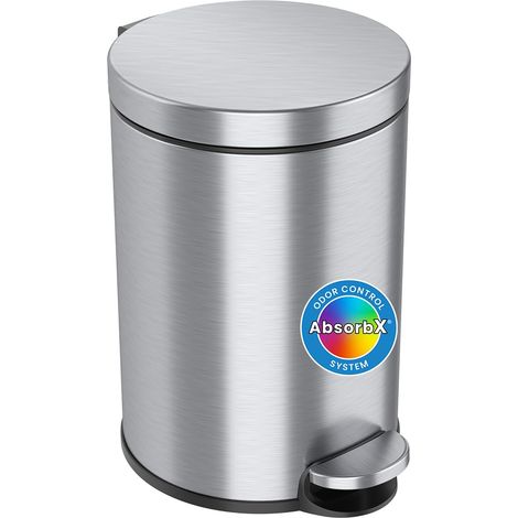 poubelle ronde de salle de bain avec seau intérieur amovible et filtre à odeurs, en acier inoxydable, poubelle à pédale de 12 litres pour chambre à coucher, bureau (1/5)